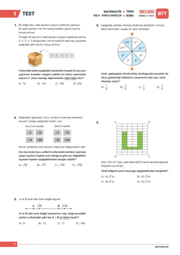 Beceri Temelli Test test sayfası tasarımı