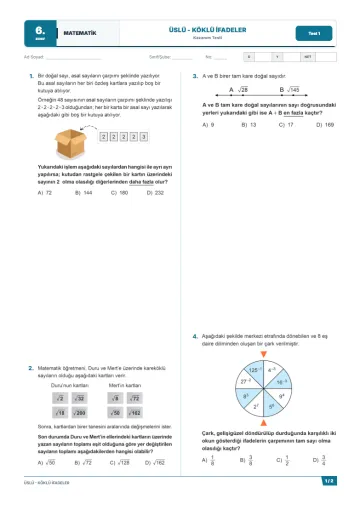 Yayınevi Kazanım Testi test sayfası tasarımı